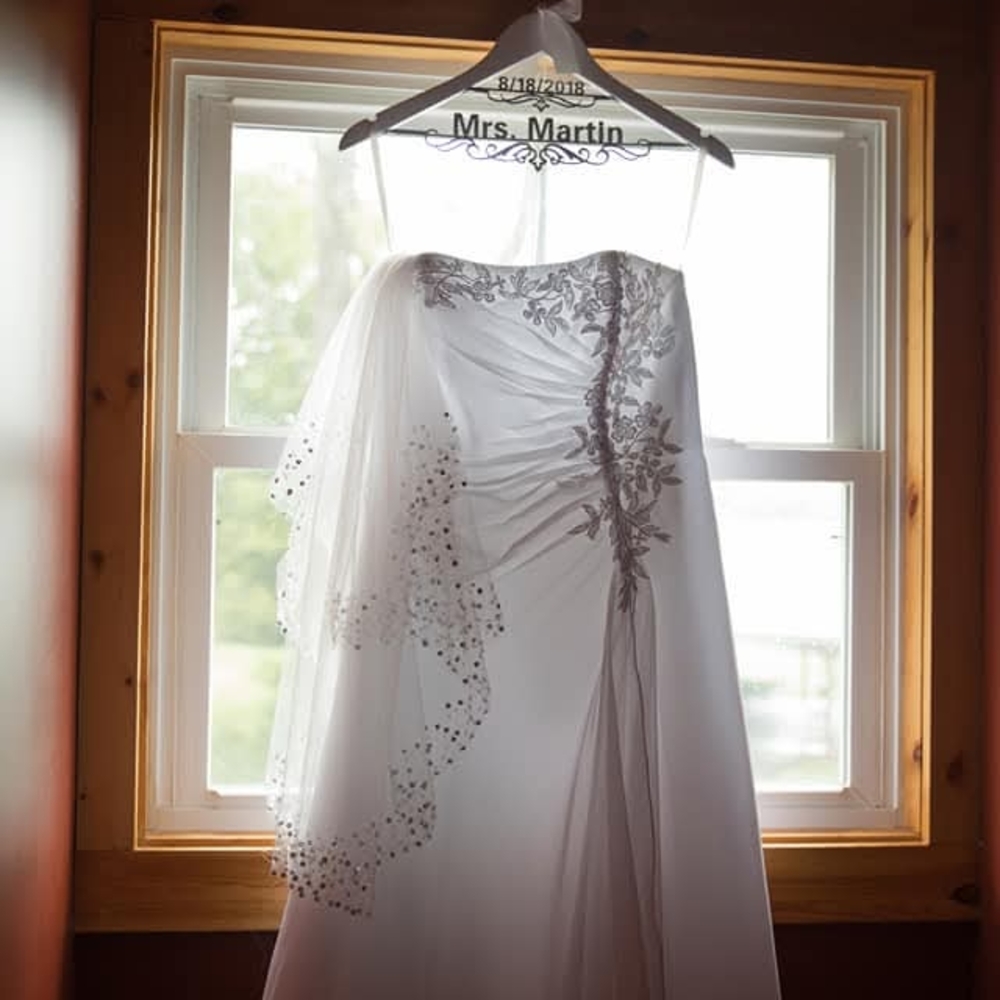 David's Bridal White Asymmetrical Ruched Wedding Gown